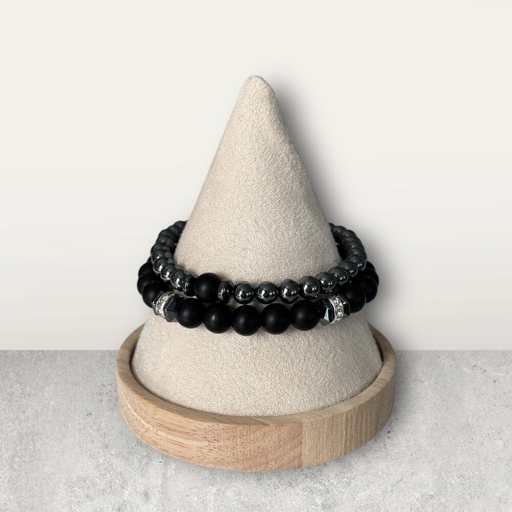 2pc Stone Bead Men Bracelet Set